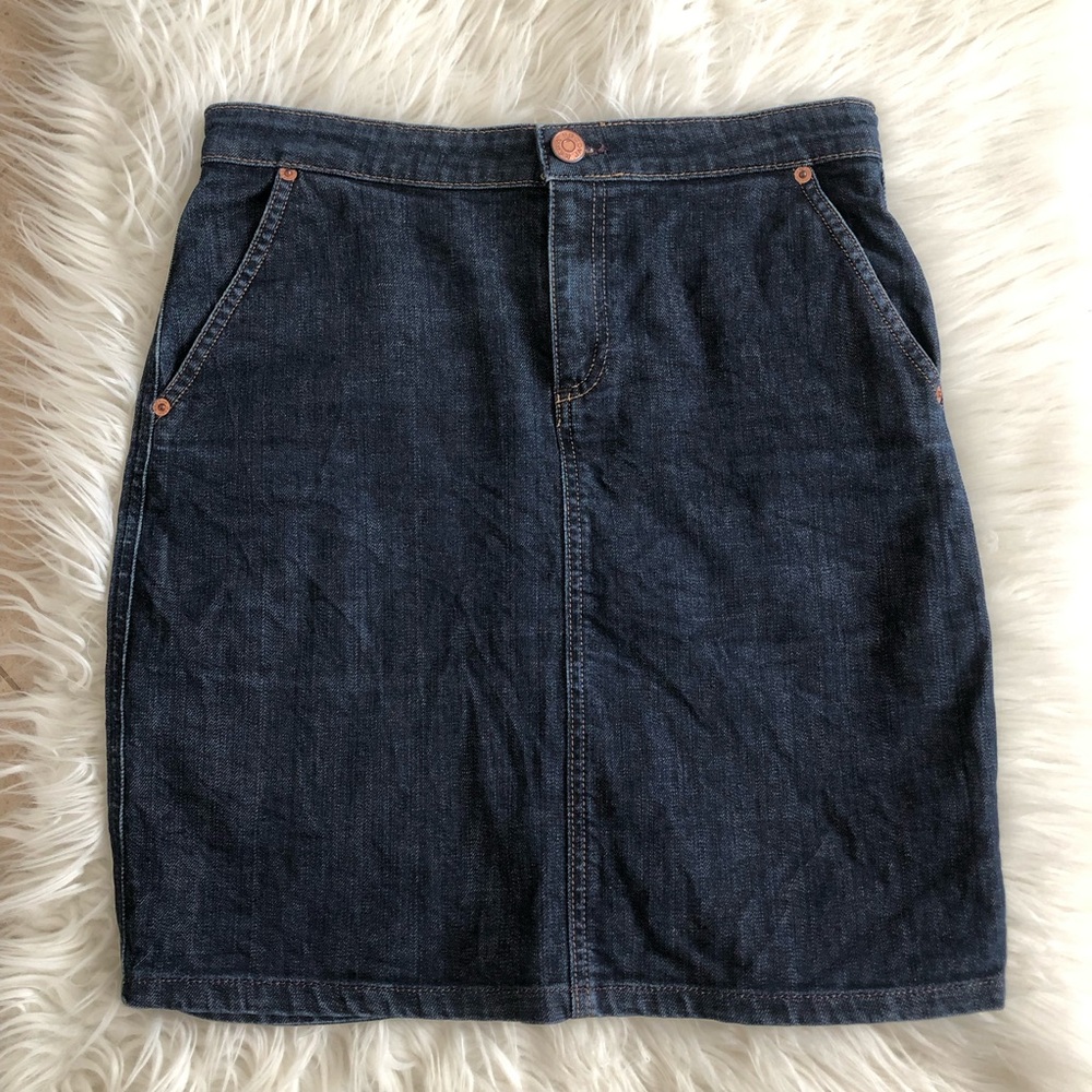 Marc By Marc Jacobs Dark Stretch Denim Gold Stitching Detail Pencil Skirt